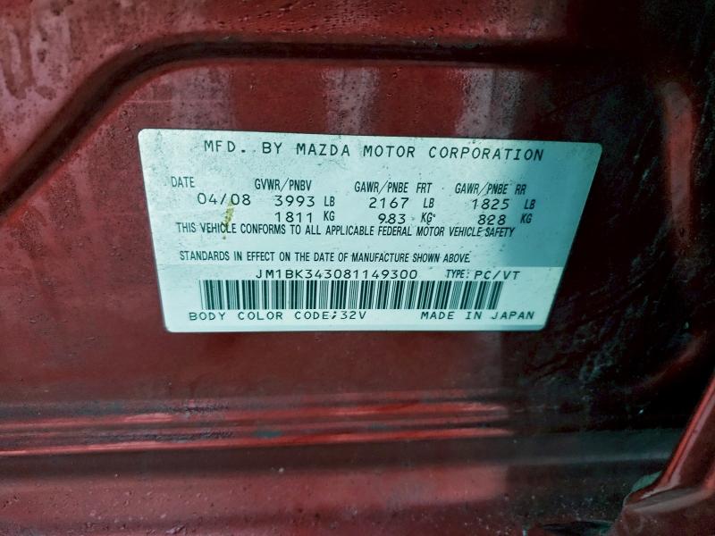 Продажа на аукционе авто 2008 Mazda 3, vin: JM1BK343081149300, номер лота: 97006225