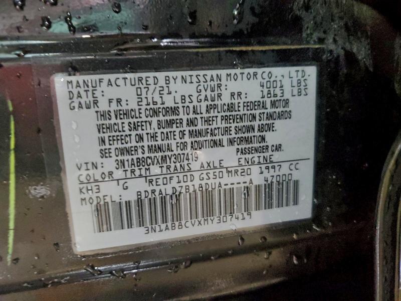 2021 Nissan Sentra მანქანა იყიდება აუქციონზე, vin: 3N1AB8CVXMY307419, აუქციონის ნომერი: 96083955