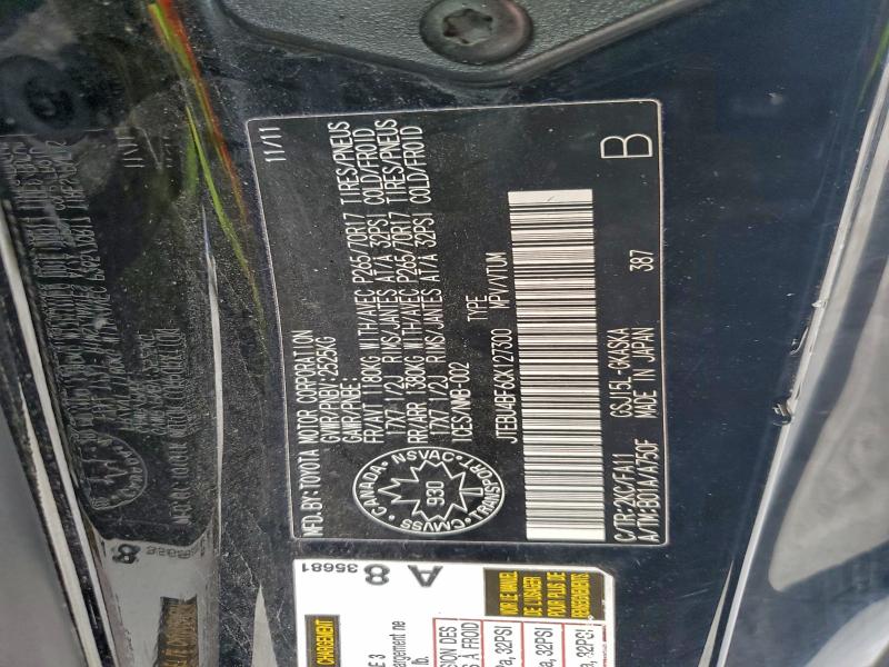 95659385 :رقم المزاد ، JTEBU4BF6CK127300 vin ، 2012 Toyota Fj Cruiser مزاد بيع