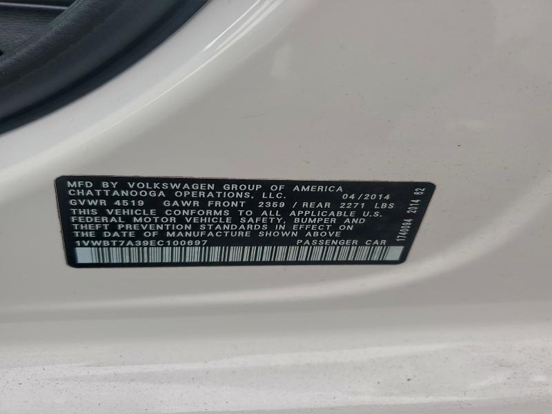 Aukcja sprzedaży 2014 Volkswagen Passat, vin: 1VWBT7A39EC100697, numer aukcji: 94917115