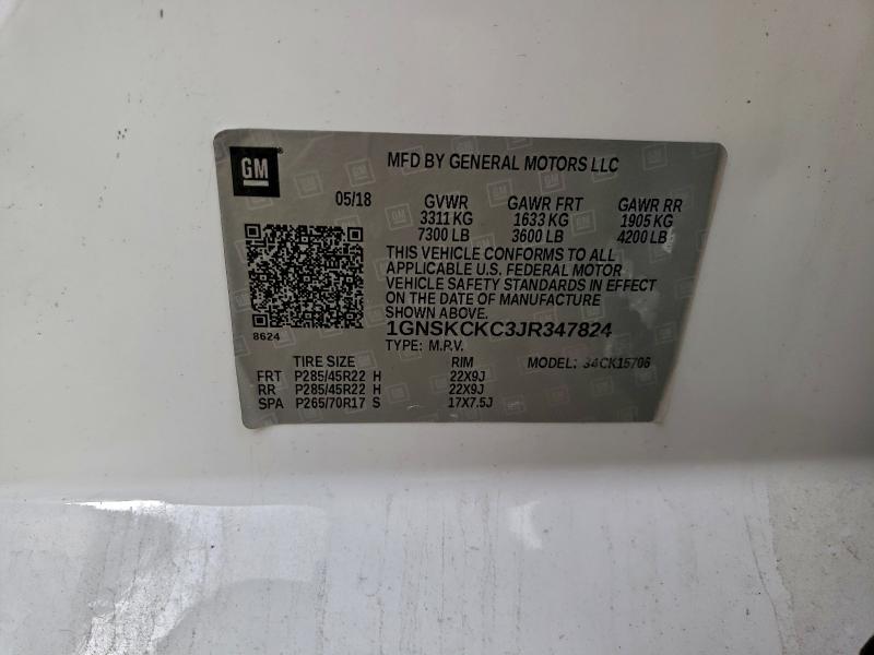 Aukcja sprzedaży 2018 Chevrolet Tahoe, vin: 1GNSKCKC3JR347824, numer aukcji: 94557185
