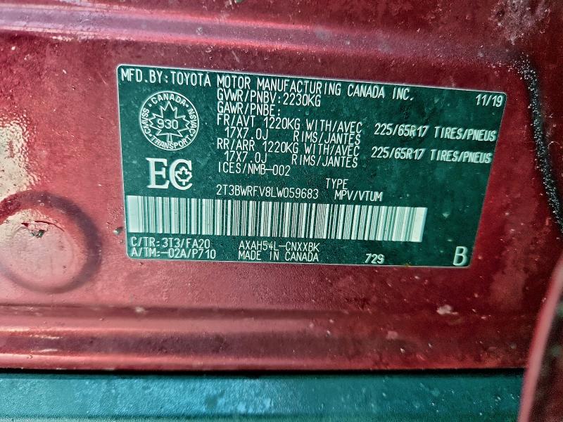 Aukcja sprzedaży 2020 Toyota Rav4 Le, vin: 2T3BWRFV8LW059683, numer aukcji: 96069255