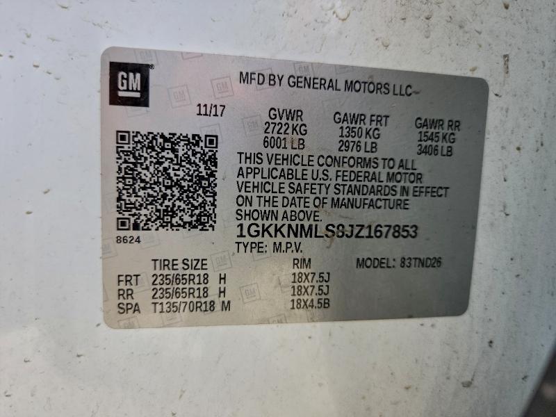 Aukcja sprzedaży 2018 Gmc Acadia Slt, vin: 1GKKNMLS8JZ167853, numer aukcji: 96136975