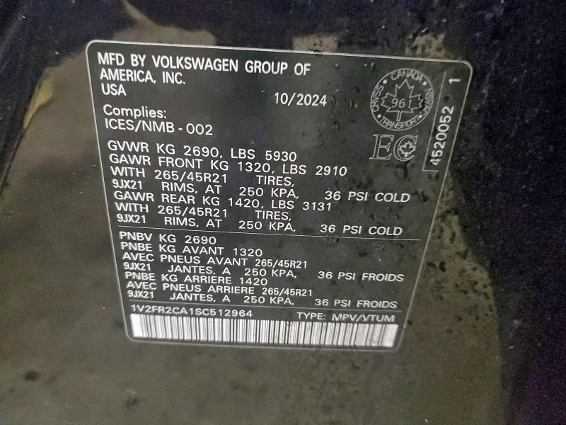 97512205 :رقم المزاد ، 1V2FR2CA1SC512964 vin ، 2025 Volkswagen Atlas مزاد بيع