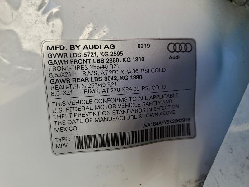96538385 :رقم المزاد ، WA1B4AFY5K2062916 vin ، 2019 Audi Sq5 مزاد بيع