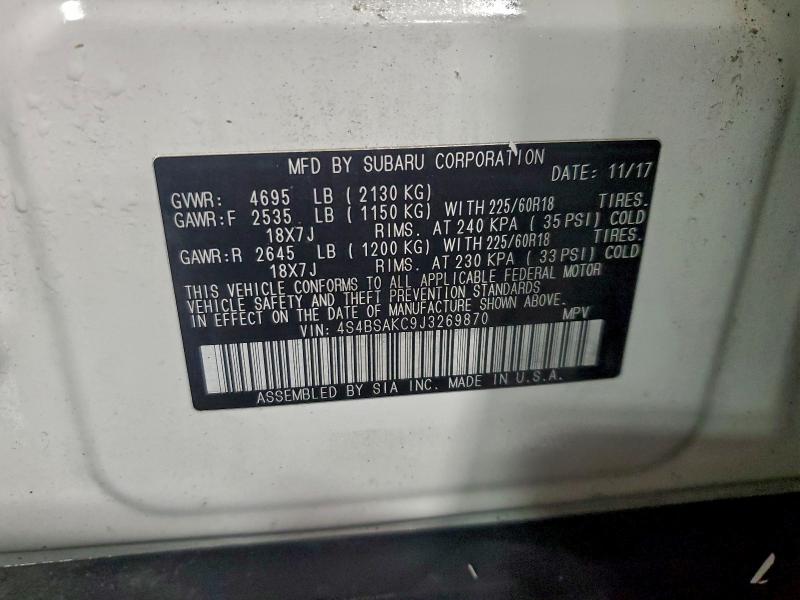 Auction sale of the 2018 Subaru Outback, vin: 4S4BSAKC9J3269870, lot number: 96092385