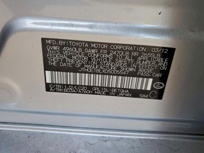 96203515 :رقم المزاد ، JTHCE1BLXD5005547 vin ، 2013 Lexus Gs مزاد بيع