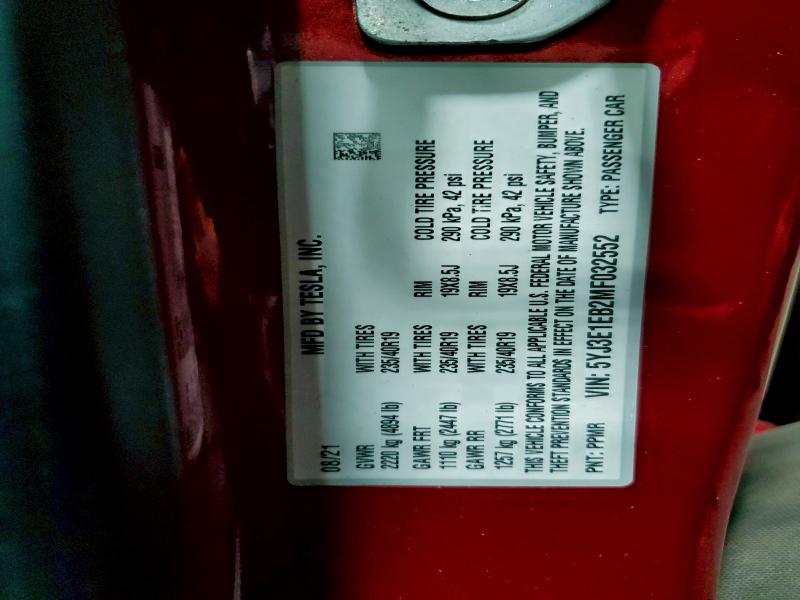 96305845 :رقم المزاد ، 5YJ3E1EB2MF032552 vin ، 2021 Tesla Model 3 مزاد بيع