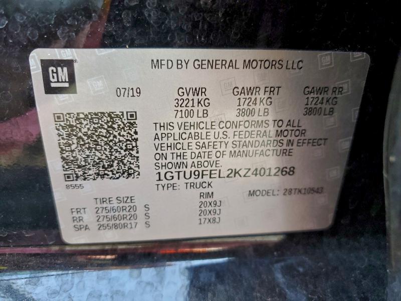 Продажа на аукционе авто 2019 Gmc Sierra, vin: 1GTU9FEL2KZ401268, номер лота: 95039225
