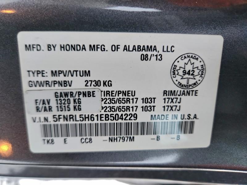 Aukcja sprzedaży 2014 Honda Odyssey, vin: 5FNRL5H61EB504229, numer aukcji: 95159215