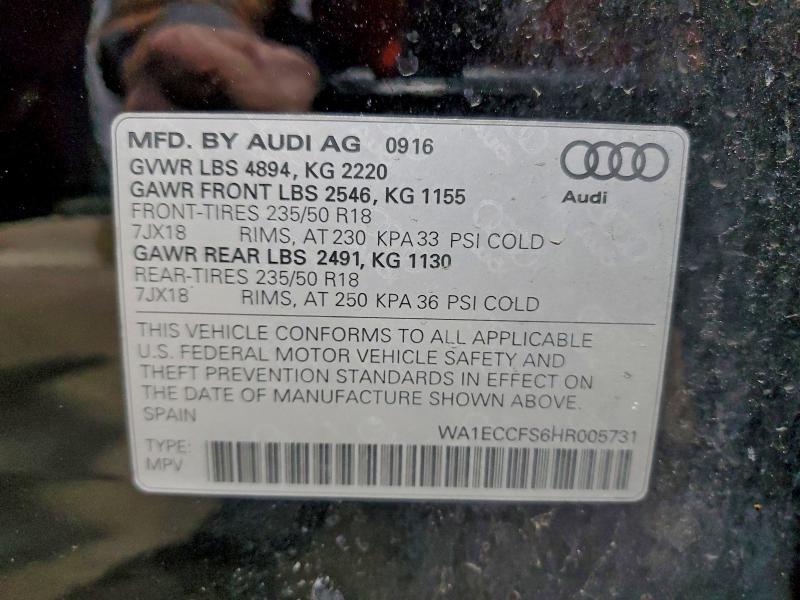2017 Audi Q3 მანქანა იყიდება აუქციონზე, vin: WA1ECCFS6HR005731, აუქციონის ნომერი: 96355175