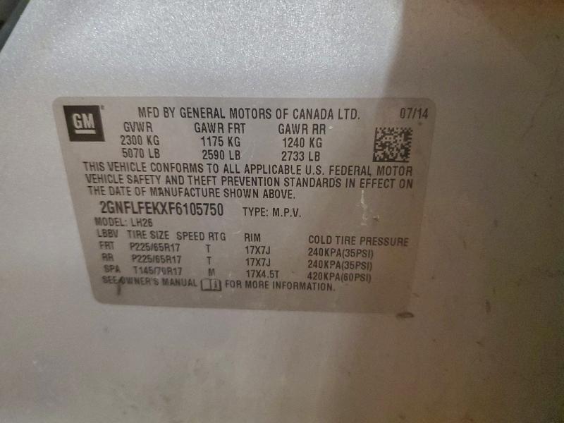 96605435 :رقم المزاد ، 2GNFLFEKXF6105750 vin ، 2015 Chevrolet Equinox Lt مزاد بيع