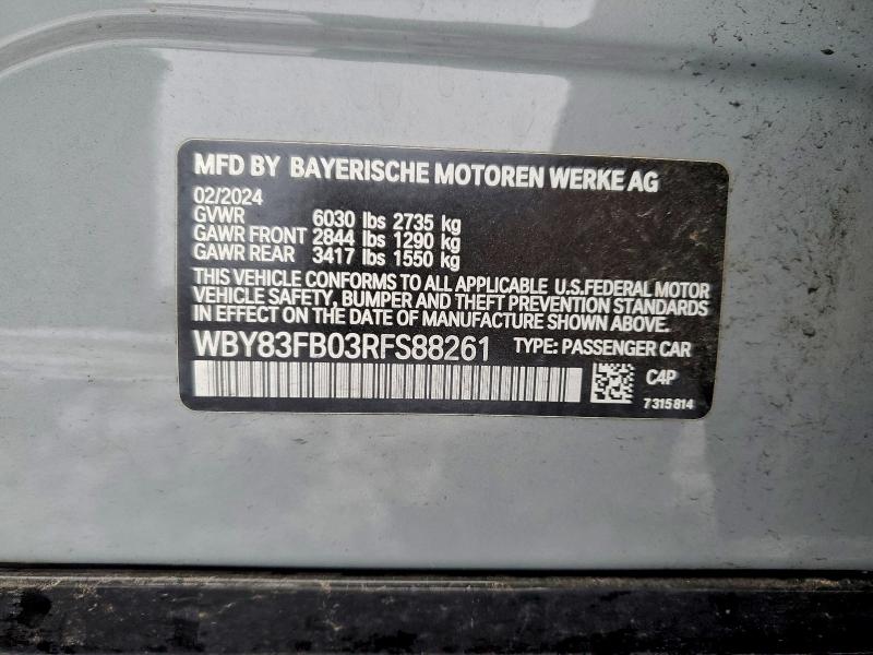 Продаж на аукціоні авто 2024 Bmw I4 Xdrive, vin: WBY83FB03RFS88261, номер лоту: 95576525