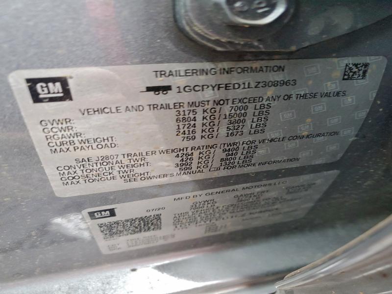 95520995 :رقم المزاد ، 1GCPYFED1LZ308963 vin ، 2020 Chevrolet Silverado مزاد بيع