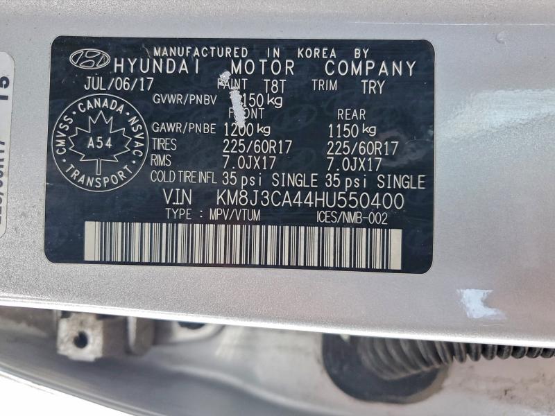 Продаж на аукціоні авто 2017 Hyundai Tucson, vin: KM8J3CA44HU550400, номер лоту: 95605445