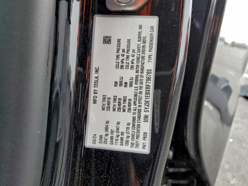 94346925 :رقم المزاد ، 5YJ3E1EBXRF796785 vin ، 2024 Tesla Model 3 مزاد بيع