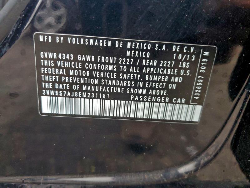 Продаж на аукціоні авто 2014 Volkswagen Jetta, vin: 3VW5S7AJ8EM231181, номер лоту: 94578445