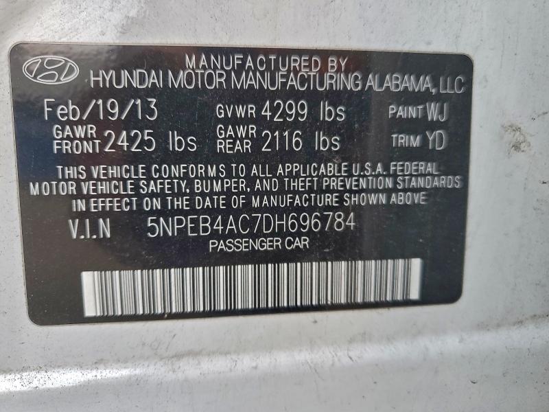 2013 Hyundai Sonata მანქანა იყიდება აუქციონზე, vin: 5NPEB4AC7DH696784, აუქციონის ნომერი: 96736245