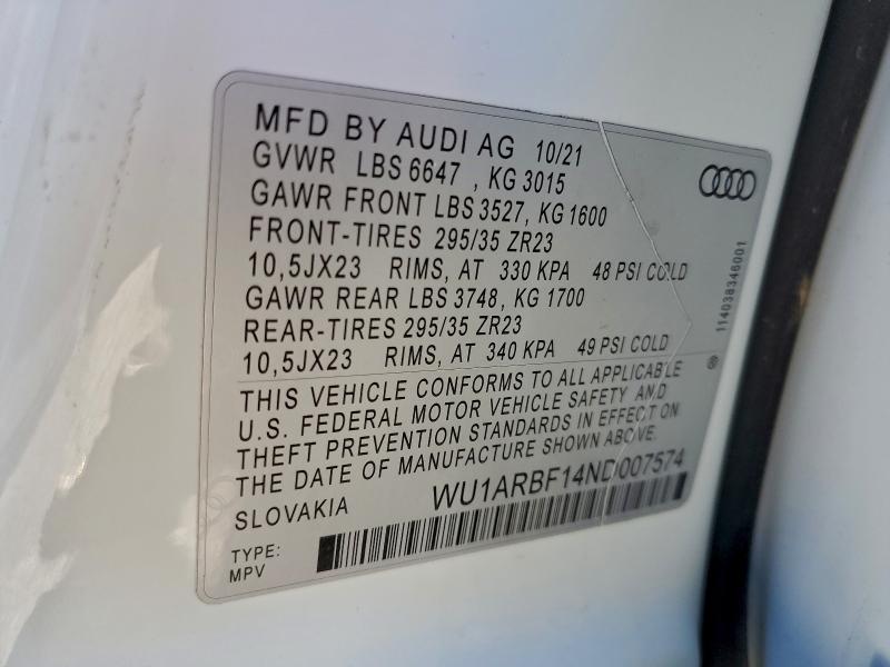 Продажа на аукционе авто 2022 Audi Rs Q8, vin: WU1ARBF14ND007574, номер лота: 95769305