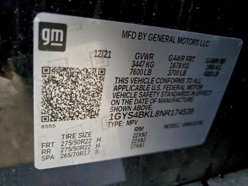 Продаж на аукціоні авто 2022 Cadillac Escalade P, vin: 1GYS4BKL8NR174539, номер лоту: 94979945
