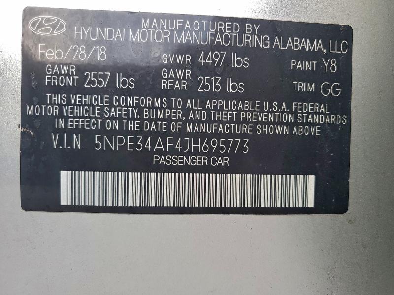 2018 Hyundai Sonata Spo მანქანა იყიდება აუქციონზე, vin: 5NPE34AF4JH695773, აუქციონის ნომერი: 98148705