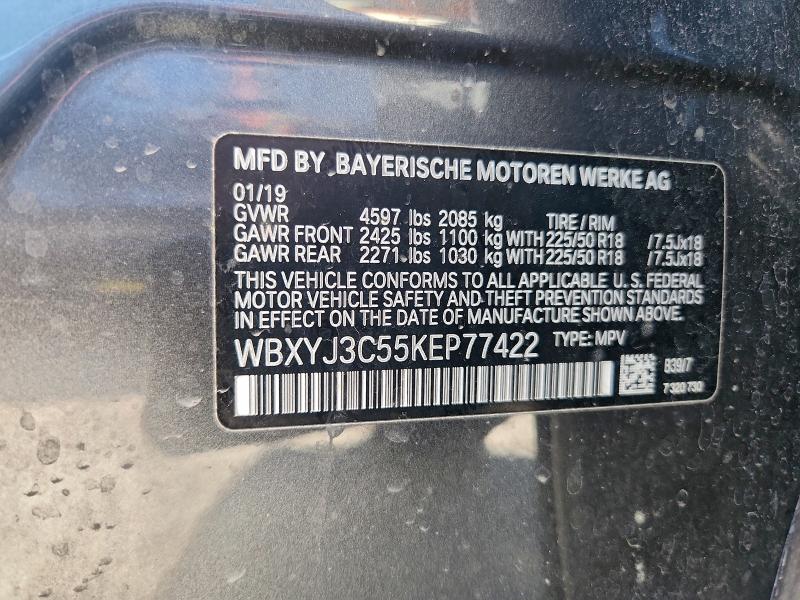 92766065 :رقم المزاد ، WBXYJ3C55KEP77422 vin ، 2019 Bmw X2 مزاد بيع