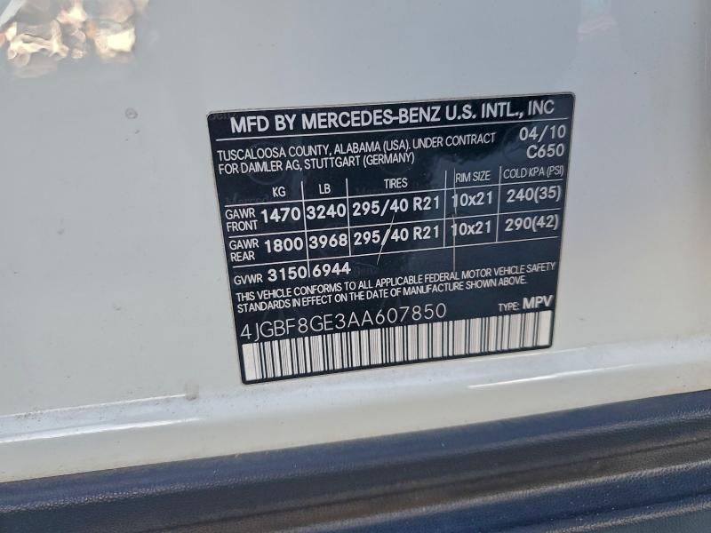 2010 Mercedes-benz Gl მანქანა იყიდება აუქციონზე, vin: 4JGBF8GE3AA607850, აუქციონის ნომერი: 94072875