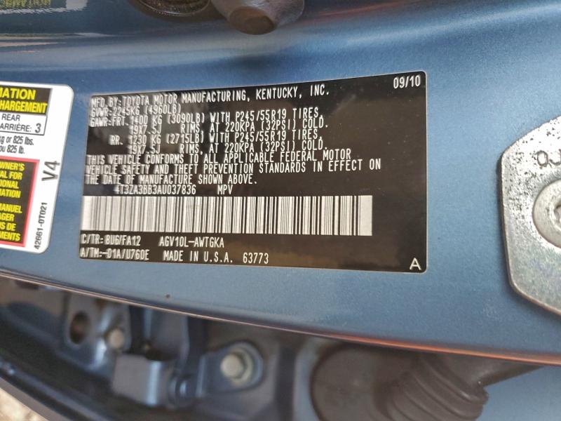 97838025 :رقم المزاد ، 4T3ZA3BB3AU037836 vin ، 2010 Toyota Venza مزاد بيع