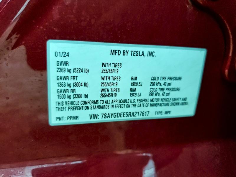 Aukcja sprzedaży 2024 Tesla Model Y, vin: 7SAYGDEE5RA217617, numer aukcji: 97398745