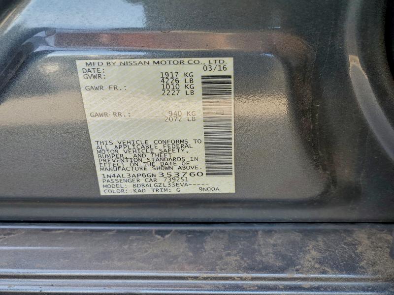 Aukcja sprzedaży 2016 Nissan Altima 2.5, vin: 1N4AL3AP6GN353760, numer aukcji: 97385075