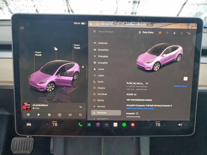 95734375 :رقم المزاد ، 7SAYGDEE2NF449802 vin ، 2022 Tesla Model Y مزاد بيع