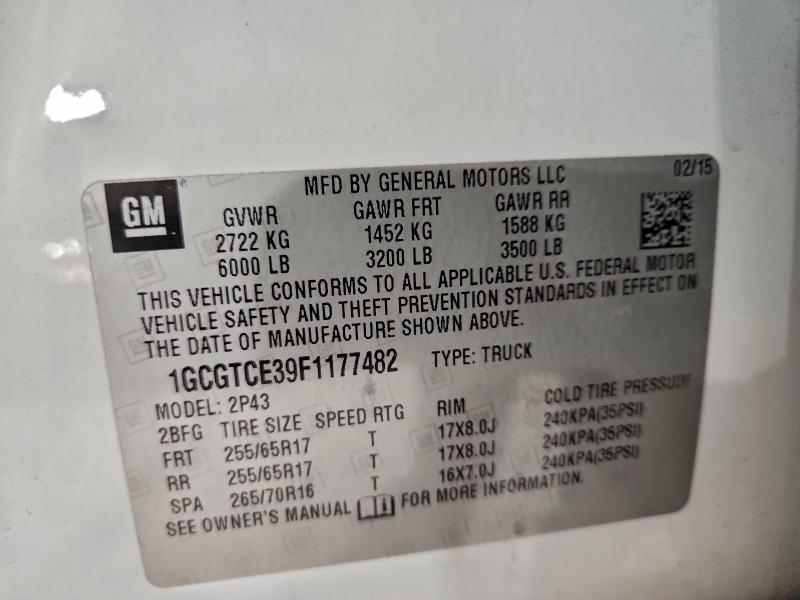 95861705 :رقم المزاد ، 1GCGTCE39F1177482 vin ، 2015 Chevrolet Colorado Z مزاد بيع