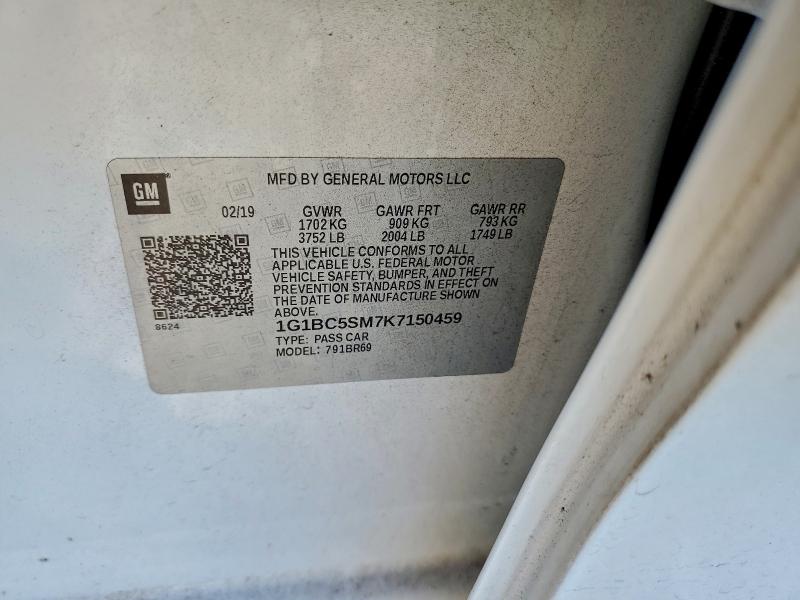 2019 Chevrolet Cruze მანქანა იყიდება აუქციონზე, vin: 1G1BC5SM7K7150459, აუქციონის ნომერი: 96036005