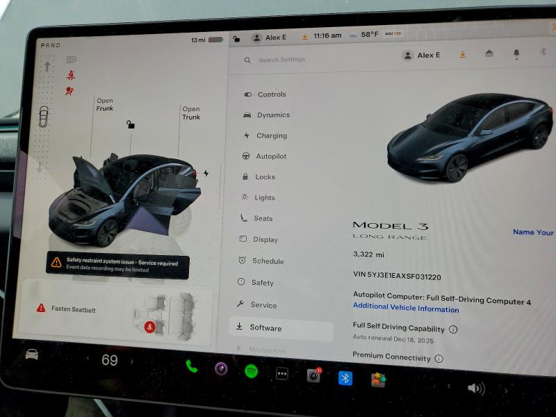 Aukcja sprzedaży 2025 Tesla Model 3, vin: 5YJ3E1EAXSF031220, numer aukcji: 97024995