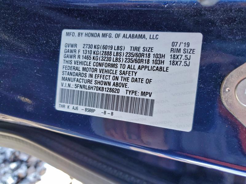 95734635 :رقم المزاد ، 5FNRL6H70KB128620 vin ، 2019 Honda Odyssey مزاد بيع
