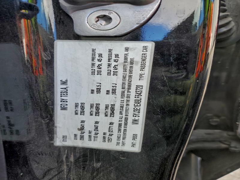 2020 Tesla Model 3 მანქანა იყიდება აუქციონზე, vin: 5YJ3E1EA9LF643720, აუქციონის ნომერი: 94926155