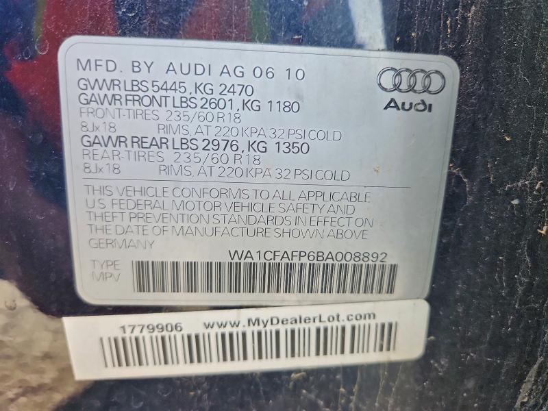 90725225 :رقم المزاد ، WA1CFAFP6BA008892 vin ، 2011 Audi Q5 مزاد بيع