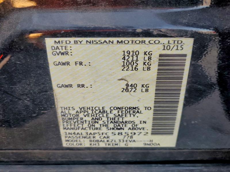 2015 Niss Altima მანქანა იყიდება აუქციონზე, vin: 1N4AL3AP5FC585972, აუქციონის ნომერი: 97403045