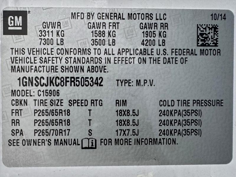 Продажа на аукционе авто 2015 Chevrolet Suburban C, vin: 1GNSCJKC8FR505342, номер лота: 96716235