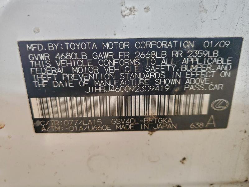 Продаж на аукціоні авто 2009 Lexus Es, vin: JTHBJ46G092309419, номер лоту: 94875675