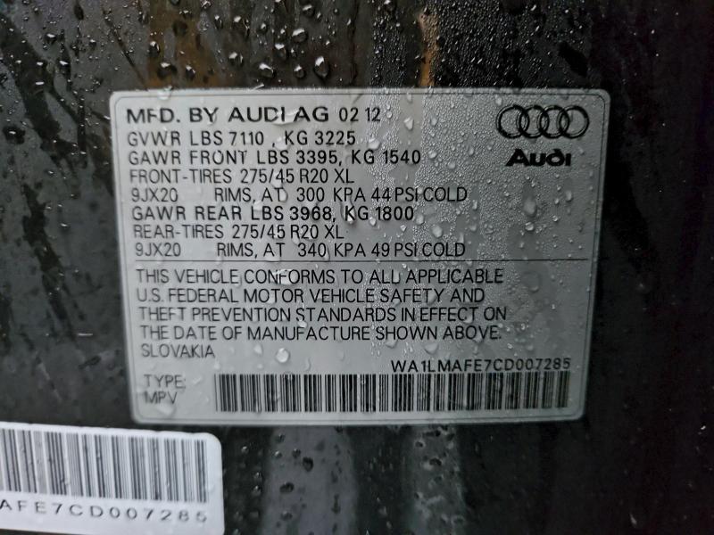 Aukcja sprzedaży 2012 Audi Q7, vin: WA1LMAFE7CD007285, numer aukcji: 97110535