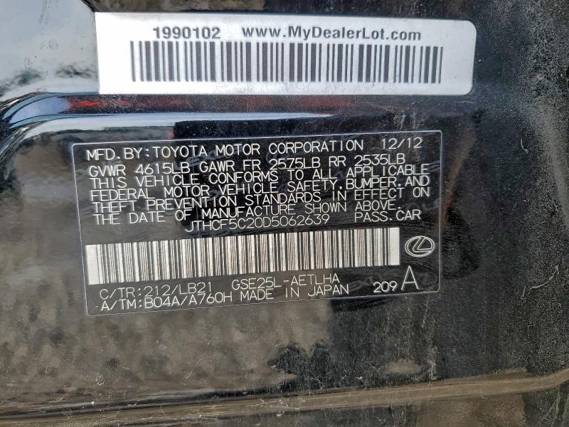 Aukcja sprzedaży 2013 Lexus Is 250, vin: JTHCF5C20D5062639, numer aukcji: 96309605