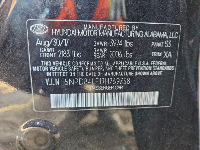 2018 Hyundai Elantra Se მანქანა იყიდება აუქციონზე, vin: 5NPD84LF1JH269758, აუქციონის ნომერი: 97139345
