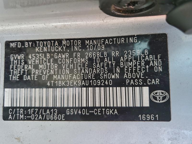 2010 Toyota Camry მანქანა იყიდება აუქციონზე, vin: 4T1BK3EK9AU109240, აუქციონის ნომერი: 96262075