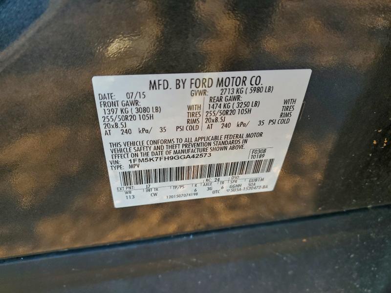 2016 Ford Explorer მანქანა იყიდება აუქციონზე, vin: 1FM5K7FH9GGA42573, აუქციონის ნომერი: 97244395