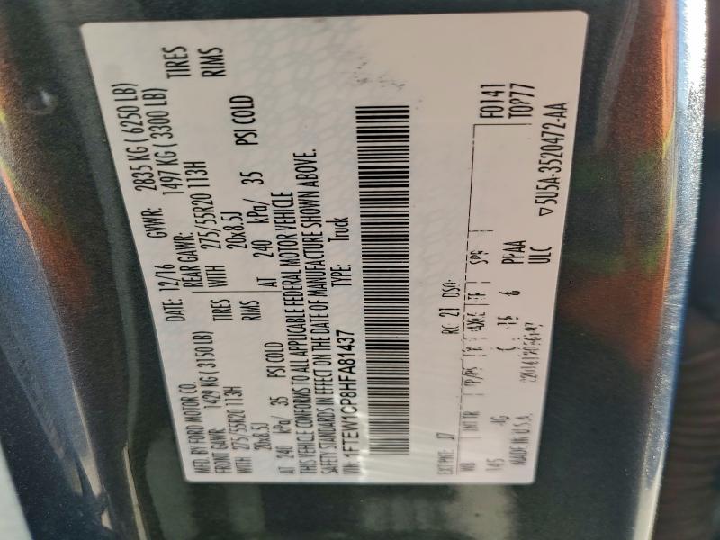 Продажа на аукционе авто 2017 Ford F150, vin: 1FTEW1CP8HFA81437, номер лота: 97032935