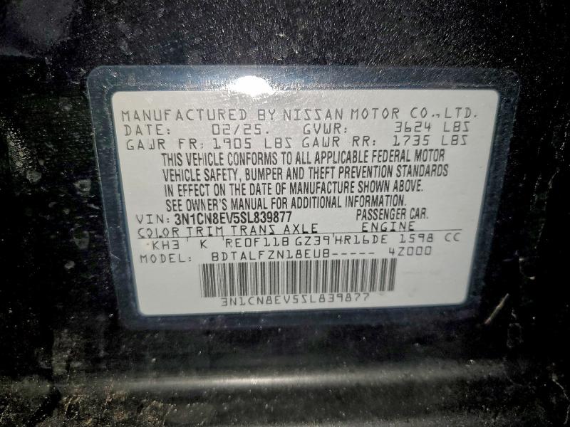 98435675 :رقم المزاد ، 3N1CN8EV5SL839877 vin ، 2025 Nissan Versa Sv مزاد بيع