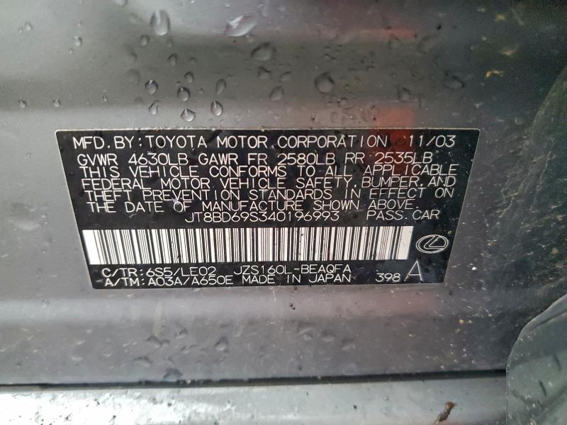 97608235 :رقم المزاد ، JT8BD69S340196993 vin ، 2004 Lexus Gs 300 مزاد بيع