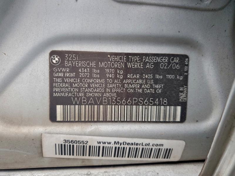 Продаж на аукціоні авто 2006 Bmw 325, vin: WBAVB13566PS65418, номер лоту: 96509655