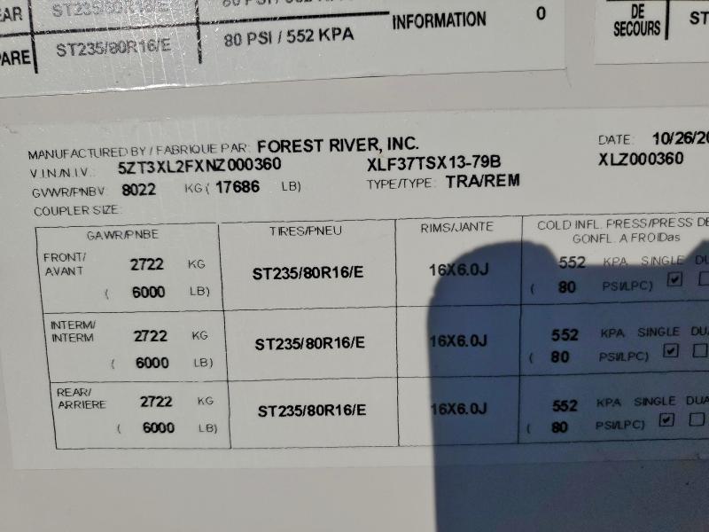 Aukcja sprzedaży 2022 Frrv 32tvl, vin: 5ZT3XL2FXNZ000360, numer aukcji: 94771915